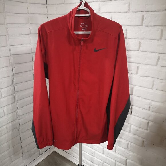 Nike Dri-Fit Men's Size Medium Full Zip Lightweight Red & Grey Jacket - Picture 1 of 11